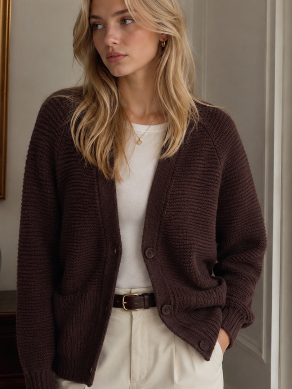 Vince Brown Chunky Wool Cashmere Cardigan Sweater Size Small 8420